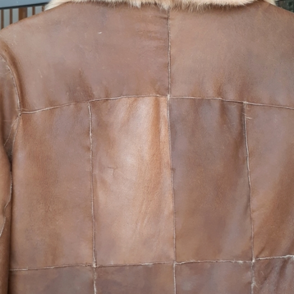Womens "cache"vintage Leather patch & rabbit fur jacket,NEW, beautiful peice,XS - Picture 9 of 16